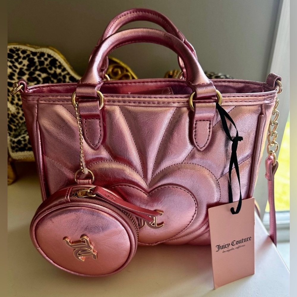 Juicy Couture Only you Mini tote with a coin purse, Metallic Heart Quilted